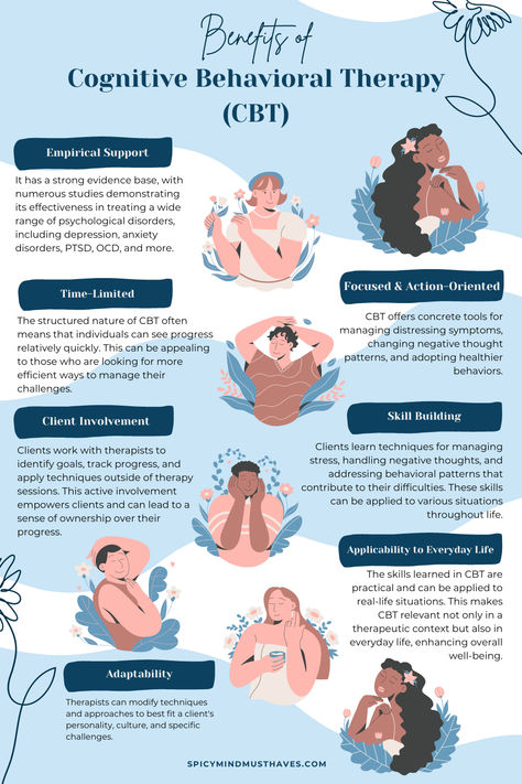 Benefits of Cognitive Behavioral Therapy infographic. Find more resources at the link below Therapy Infographic, Types Of Therapy, Assertiveness Training, Cognitive Behavior Therapy, Therapy Benefits, Relapse Prevention, Behavior Therapy, Exposure Therapy, Cognitive Behavior