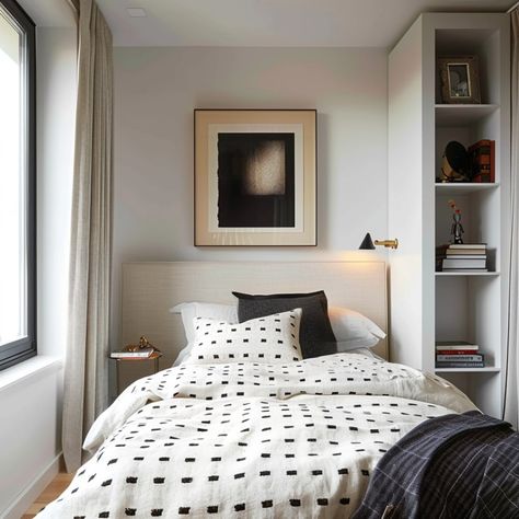 Small Bedroom Big Style - Design Morsels Full Bed In Closet, Low Bedroom Ideas, Small Nyc Bedroom Ideas, Tiny Cozy Bedroom, Teen Boy Small Bedroom Ideas, Small Bedroom Arrangement Ideas, King Bed Small Bedroom, Small Single Bedroom Ideas, Small Nyc Bedroom