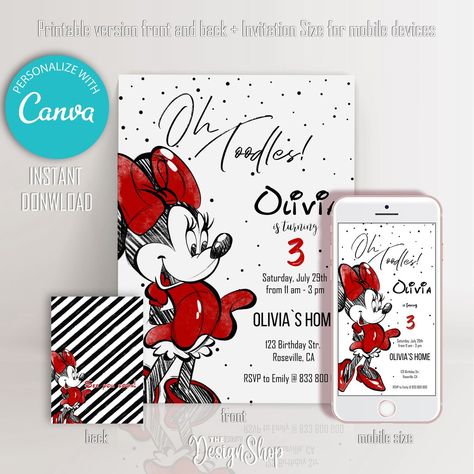 Sketch Red Minnie Mouse Birthday Invitation Simple Design - Etsy Portugal Mickey And Minnie Birthday Invitations, Red Minnie Mouse Party Ideas, Red Minnie Mouse Party, Red Minnie Mouse Birthday, Minnie Birthday Invitations, Invitation Minnie Mouse, Minnie Invitations, Minnie Mouse Roja, Minnie Mouse Invitation