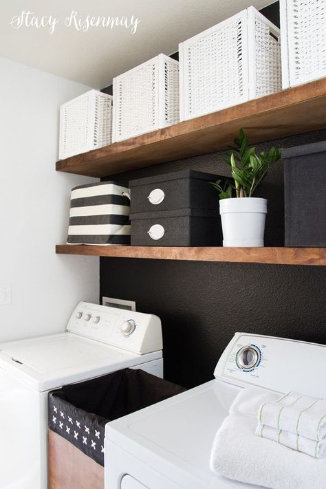 Laundry Room Makeover! | Not JUST A Housewife | Bloglovin’ Laundry Room Storage Shelves, Small Laundry Room Organization, Room Storage Diy, Laundry Room Shelves, Laundry Room Inspiration, Laundry Closet, Laundry Decor, Small Laundry Rooms, Small Laundry Room