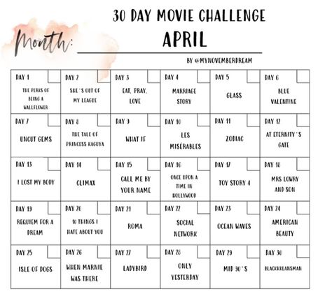 30 Day Movie Challenge, 30 Day Challange, Movie Challenge, 30 Day Challenges, Summer Challenge, Movie To Watch List, Movie To Watch, What To Watch, Netflix Movies