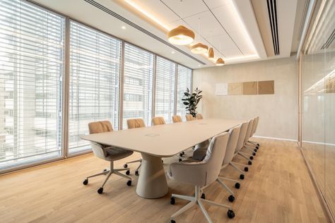 Marsh Offices - Ramat Gan | Office Snapshots Modern Conference Room Design, Office Interior Design Modern Workspaces, Conference Room Design, Acoustic Ceiling Panels, Design Studio Office, Hidden Lighting, Modern Workspace, Davis Furniture, Business Landscape