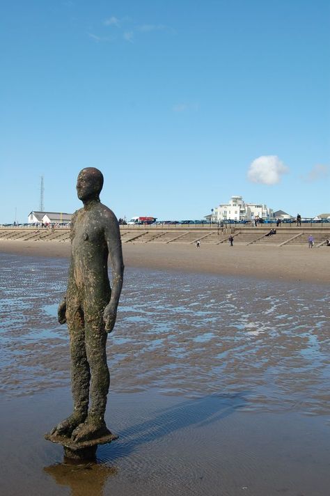 One of the Iron Men at Crosby Beach, Liverpool Crosby Beach Liverpool, Anthony Gormley, Crosby Beach, November Ideas, Liverpool Uk, England Homes, Liverpool Home, Antony Gormley, Liverpool City