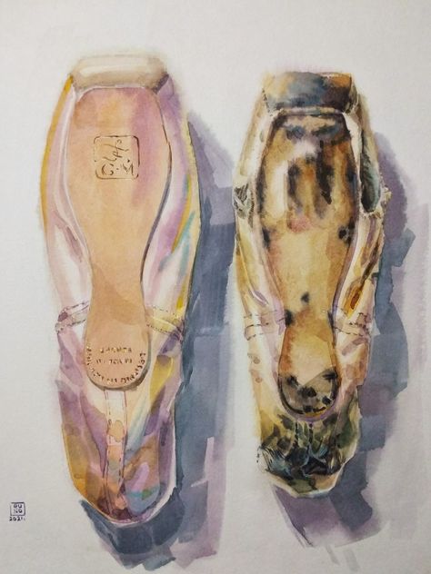 Journeys Art Gcse, Pointe Shoes Painting, Pointe Shoe Art, Ap Art Themes, Pointe Shoes Drawing, Shoes Drawing Reference, Ballet Shoes Art, Art Topics, Shoes Sketch