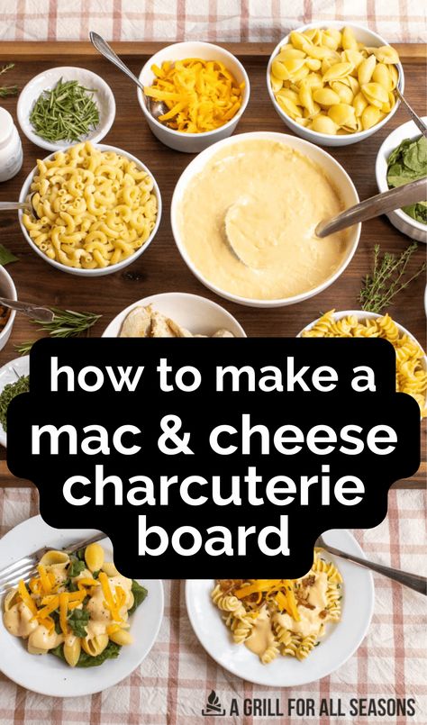 Fall in love with macaroni and cheese all over again with our irresistible Mac and Cheese Charcuterie Board. The perfect blend of cheesy goodness and savory delights. Learn how to make a rich and creamy cheese sauce and pick the best types of pasta and mix-in ideas. Mac And Cheese Board Ideas, Macaroni And Cheese Charcuterie Board, Charcuterie Board Pasta, Mashed Potato Charcuterie Board, Mac And Cheese Bar Parties, Super Bowl Charcuterie Boards, Macaroni And Cheese Bar Toppings, Mac And Cheese Board, Mac And Cheese Charcuterie Board