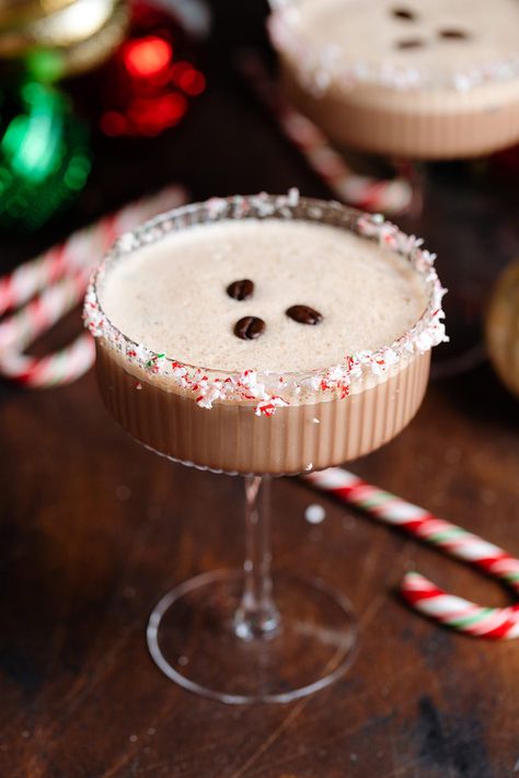 This Chocolate Peppermint Espresso Martini tastes like a boozy peppermint mocha and it's the perfect Christmas cocktail for Christmas eve or any holiday party and get-together. It's easy to make, cream, boozy, and so good! Made with Bailey's and homemade peppermint syrup, and chocolate syrup. Peppermint Mocha Espresso Martini, Peppermint Espresso Martini, Homemade Peppermint Mocha, Torani Syrup, Peppermint Syrup, Leftover Cranberry Sauce, Chocolate Martini, Homemade Syrup, Christmas Cocktail