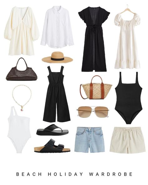 Summer Beach Wardrobe, Noosa Outfits, Beach Capsule Wardrobe 2023, Beach Holiday Capsule Wardrobe, Thailand Wardrobe, Beach Honeymoon Outfits, Rhodes Outfits, Summer Capsule Wardrobe 2024, Holiday Outfits 2023