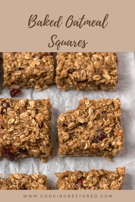 Oatmeal Breakfast Squares, Oatmeal Squares Recipe, Breakfast For On The Go, Baked Oatmeal Squares, Oat Squares, Oatmeal Squares, Square Recipes, Instant Oatmeal, Oats Breakfast