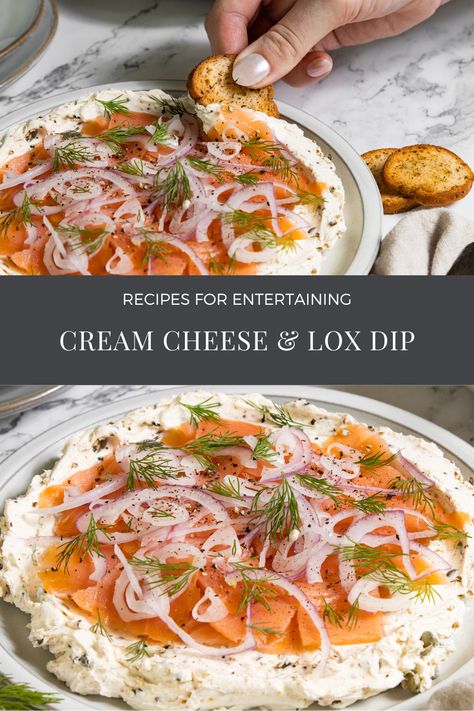 Cream Cheese and Lox Dip Lox And Cream Cheese Appetizer, Lox Dip, Lox Appetizer, Easy Brunch Appetizers, Bagel Dip, Everyday Breakfast, Party Ideas Summer, Cream Cheese Appetizer, Bagel Toppings