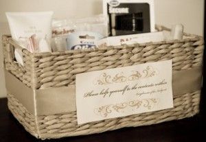 Wedding Toiletry Basket, Guest Basket, Flip Flop Basket, Wedding Restroom, Bathroom Basket Wedding, Wedding Bathroom, Baskets Ideas, Easy Wedding Planning, Bathroom Baskets