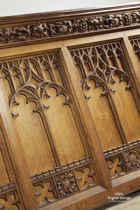 Gothic Interior, Church Altar, Gothic Elements, Wood Carving Furniture, Medieval Furniture, Gothic Windows, Church Furniture, Reclaimed Doors, Gothic Pattern