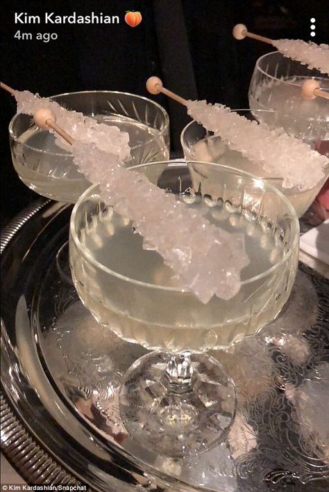 Lap of luxury: Kim's Snapchat Story provided generous views of the actual party set up, which included sugar-crystal-encrusted sticks floating in beverages Pearl Themed Party, Diamond Theme Party, Kkw Fragrance, White Christmas Party, Diamond Theme, Pearl Party, Diamond Party, Luxury Birthday, Bachelorette Themes