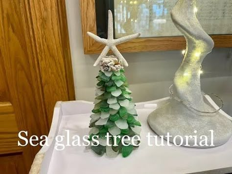 How to make a Christmas tree out of sea glass - YouTube How To Make Sea Glass Christmas Trees, How To Make A Sea Glass Christmas Tree, Diy Sea Glass Christmas Tree, Sea Glass Christmas Tree Diy, Beach Glass Projects, Beachy Crafts, Broken Glass Crafts, Sea Glass Diy, Sea Glass Christmas