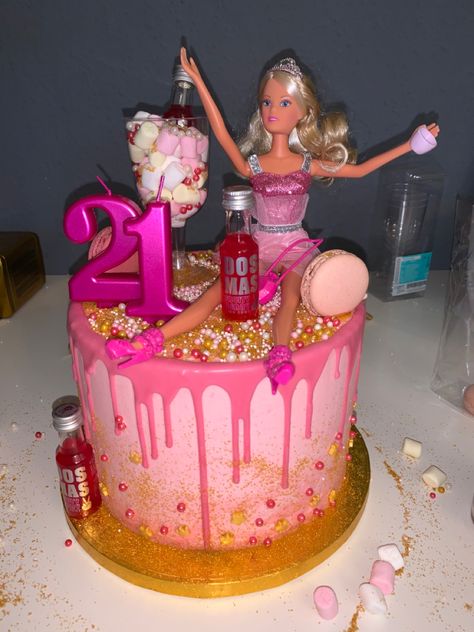 Barbie Cake 30th, 20th Birthday Cake Barbie, Pink Birthday Cake Barbie, Pink Barbie 21st Birthday, Barbie Birthday Party 21, 21st Birthday Ideas Barbie, 21 Barbie Cake, Drunk Barbie Cake 18th, Barbie Party Adult Ideas