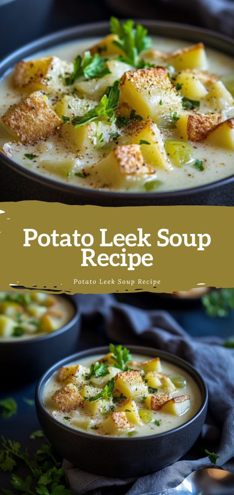 Potato Leek Soup Recipe - Yummly Easy Potatoe Leek Soup Recipe, Potato And Leak Soup, Potato Leek Soup Recipe, Creamy Potato Leek Soup, Leeks Soup Recipes, Garlic Knots Recipe, Leek Recipes, Mango Smoothie Recipes, Creamed Leeks