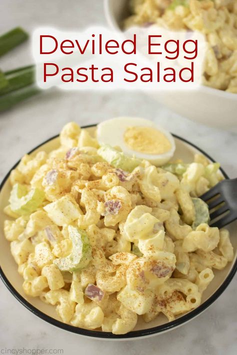 Deviled Egg Pasta Salad Recipe, Deviled Egg Pasta Salad, Egg Macaroni Salad, Egg Pasta Salad, Macaroni Pasta Salad, Cold Pasta Salad Recipes, Pasta Side Dishes, Pasta Sides, Macaroni Salad Recipe