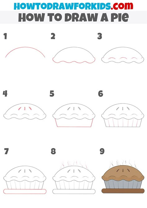 How To Draw A Pie, How To Draw Food Step By Step, Pie Drawing Easy, How To Draw Food, Pie Doodle, Pie Drawing, Digital Art Inspiration, Draw Food, Desserts Drawing