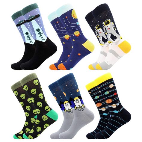 PRICES MAY VARY. 🚀FUN COZY SOCKS CAN IMPROVE YOUR DAY : These fun novelty dress socks are made from cotton, polyester, spandex, and love.They are designed in variety of cool patterns and fit adults with a US Shoe Size 8-12.Super comfy and include the perfect stretch for your feet. 🚀BE AUTHENTICALLY YOU WITH STYLE : Be the one to stand out in the crowd with these fun men's spacemen,space astronaut,alien odd dress socks.You know ,take one small step for man, and one giant leap for mankind with a Funny Socks For Men, Bold Socks, Space Socks, Mens Novelty Socks, Animal Socks, Merino Wool Socks, Socks Funny, Halloween Socks, Slouch Socks