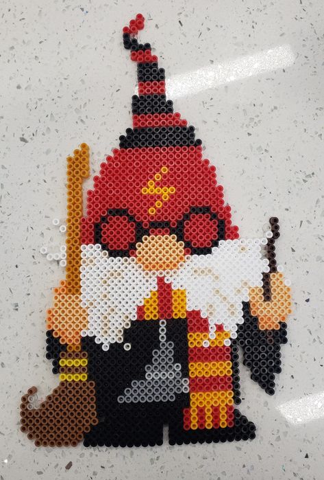 Christmas Gnome Perler Bead Patterns, Gnome Bead Pattern, Perler Bead Gnome Pattern, Harry Potter Pearl Beads, Perler Bead Door Hanger Pattern, Grinch Perler Beads, Perler Bead Patterns Harry Potter, Gnome Perler Beads, Gnome Perler Bead Patterns