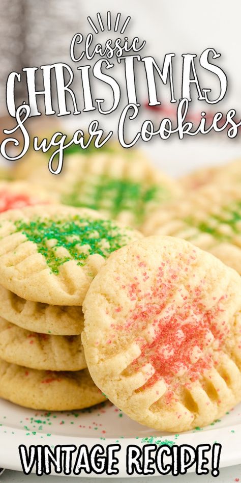 Everyone will love these wonderfully soft, festive Christmas Sugar Cookies! Make a batch of these sugar cookies, sprinkled in colorful sanding sugars. Super Easy Sugar Cookies, Christmas Sugar Cookies Easy, Old Fashioned Sugar Cookies, Christmas Sugar Cookie Recipe, Cute Christmas Cookies, Spaceships And Laser Beams, Chewy Cookies, Grandmas Christmas, Cookies Easy