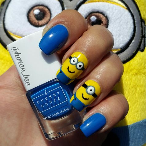 Minion Nails Designs, Minions Nails, Minion Nail Art, Minion Nails, Hippie Nails, Cute Simple Nails, Short Acrylic Nails Designs, Dipped Nails, Nail Art Summer