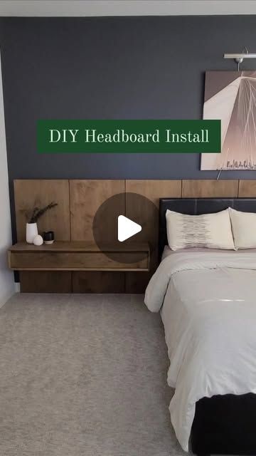 Amanda | Big Living Little Footprint | DIY & Sustainable Living on Instagram: "It's been two years 🤯

Friends, I cannot believe it's been 2 years since we designed and built this beautiful wall-mounted headboard with floating nightstands for our dear friend!

🛠 Comment ‘PLANS’ for a link to all our DIY plans so you can build your dreams too! 

*Link to our plans will be sent straight to your DMs. Make sure to check all the folders and follow @bigliving.littlefootprint first, so messages don't get hidden!*" Diy Wall Mounted Headboard, Headboard With Nightstand, Headboard With Floating Nightstands, Wall Mounted Headboard, Mounted Headboard, Large Nightstand, Wall Mounted Headboards, Floating Nightstands, Lakehouse Ideas