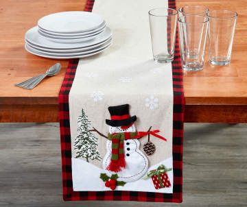 Tidings Collection | Big Lots Winter Table Runners Quilted, Snowman Table Runner, Snowman Applique, Christmas Bed, Applique Table Runner, Quilted Table Runners Christmas, Bed Runners, Felt Snowman, Christmas Runner