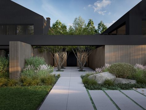 Between_Trees - Garden Design Tree Garden Design, Contemporary Backyard, Nature And Architecture, Willow Garden, Concrete Patio Designs, Creative Landscape, Modern Landscape Design, Patio Garden Design, Outdoor Stairs