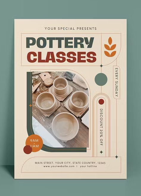 Pottery Class Flyer Template AI, EPS, PSD Workshop Flyer Design Event Posters, Workshop Template Design, Ceramic Workshop Poster, Pottery Workshop Poster, Flyer Advertisement Design, Pottery Poster Design, Workshop Flyer Design, Art Workshop Poster, Pottery Advertising