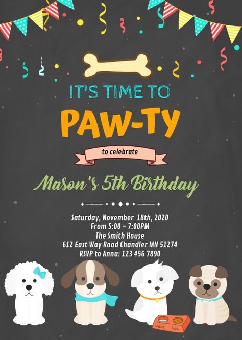 Pet Birthday Party Invitation, Adopt A Puppy Birthday Party Invitations, Dog Birthday Invitations Template, Dog Party Invitations Printable Free, Pet Party Invitations, Dog Birthday Invite, Dog Invitations Birthdays, Dog Adoption Event Ideas, Pet Birthday Ideas