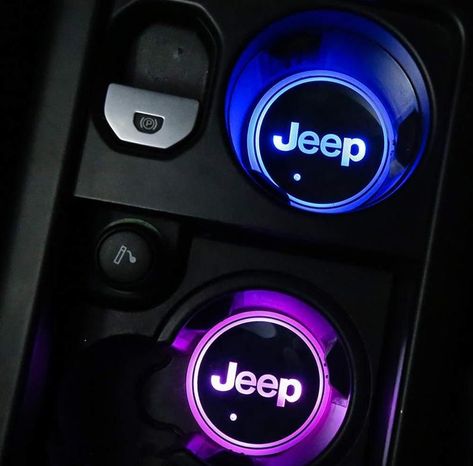 LED Jeep Cup Holder Lights 7 Colors Changing USB Charging Mat | Etsy Interior Atmosphere, Jeep Interiors, Lamp Decoration, Led Logo, Smart Glass, Atmosphere Lamp, Smart Lights, Cute Car Accessories, Car Logo