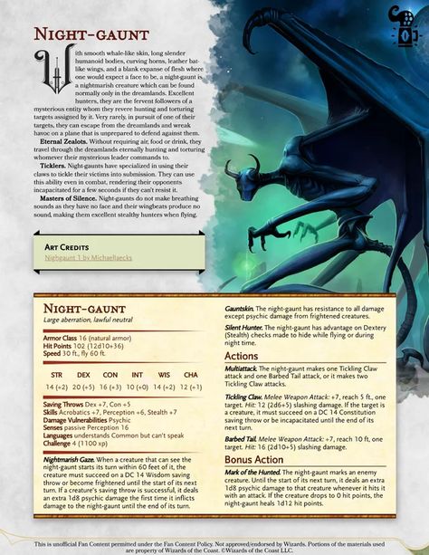 Night-gaunt - A new low-level monster by Eldritch Brew : DnDHomebrew Night Gaunt, Witcher Monsters, Dnd Stats, Dnd Classes, Dnd Races, Dungeons And Dragons 5e, Dungeons And Dragons Classes, Dnd 5e Homebrew, D D Monsters