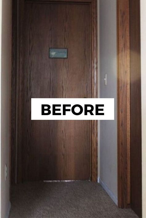 If you hate your doors check out this simple yet huge update to your interior hallway doors. This makeover on a budget is easy and cheap so check out the before and after photos for some home makeover inspiration. #diy #door #makeover Interior Hallway Doors, Diy Interior Door Makeover, Diy Interior Door, Door Makeover Diy Interiors, Diy Door Makeover, Interior Door Makeover, Hallway Doors, Rental Kitchen Makeover, Accent Wall Entryway