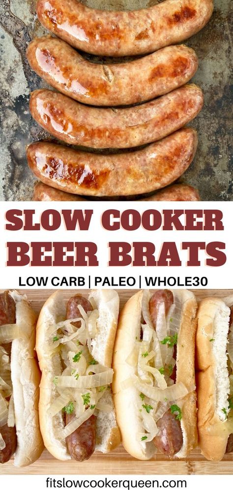 Bratwurst Recipes Crockpot, Beer Bratwurst Recipes, Slow Cooker Dinner Ideas, How To Cook Bratwurst, Beer Brats Recipe, Beer Brat, Easy Dinner Healthy, Bratwurst Recipe, Easy Grilled Shrimp Recipes