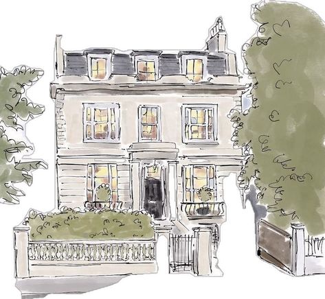 Notting Hill Illustration, Katie Harbison, Notting Hill House, Hill Drawing, Hill Illustration, Victorian Townhouse, House Illustration, Hill House, Notting Hill