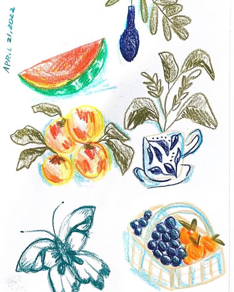 Colored Pencil Food Drawings, Fun Colored Pencil Drawings, Colored Pencil Doodles Aesthetic, Colored Pencil Sketchbook, Colored Pencil Doodles, Colored Pencil Illustration, Vendor Ideas, Pencil Texture, Color Pencil Sketch