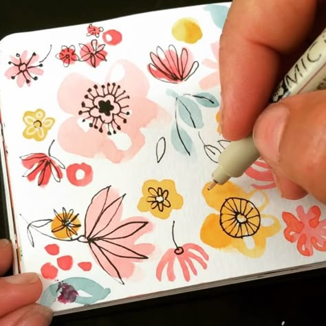 Easy watercolor flower                                                                                                                                                                                 More Watercolour Simple, Simple Watercolor Flowers, Arte Doodle, Mail Post, Drawing Flowers, 수채화 그림, Sketchbook Pages, Art Simple, Basic Concepts