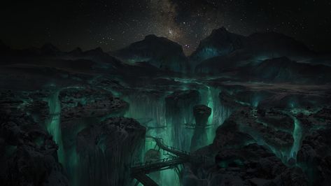 ArtStation - The Abyss, Lunarch Studios Inc. Obsidian Landscape, Void Artwork, The Abyss Art, Abyss Aesthetic, Abyss Art, Background Artwork, World Of Chaos, Landscape Concept, Fantasy Beasts