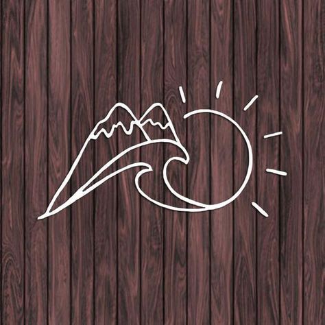 Mountains And Ocean Tattoo, Sun Decal, Mountain Ocean, Mountain Decal, Ocean Tattoos, Mountain Tattoo, Symbol Tattoos, Waves Tattoo, Ocean Wave