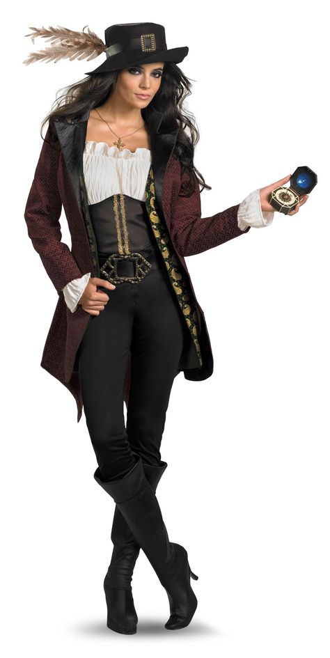 Pirates Of The Caribbean - Angelica Prestige Adult Costume Description: You'll look easy on the eyes while traveling On Stranger Tides. Prove that you've got what it takes to tangle with an Modest Costumes, Diy Karneval, Party City Costumes, Pirate Halloween Costumes, Pirate Outfit, Pirate Fashion, Pirate Halloween, Fest Outfits, Black Halloween Dress