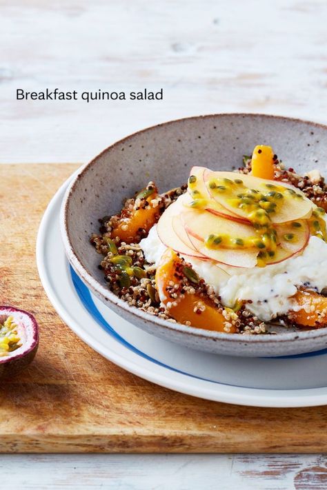 This plant-based, protein-forward breakfast is delicious and satisfying. Csiro Total Wellbeing Diet, Puglia Food, Mayo Clinic Diet, Breakfast Quinoa, Quinoa Breakfast, Healthy Balanced Diet, Vegetarian Protein, Breakfast Salad, Apples And Cheese