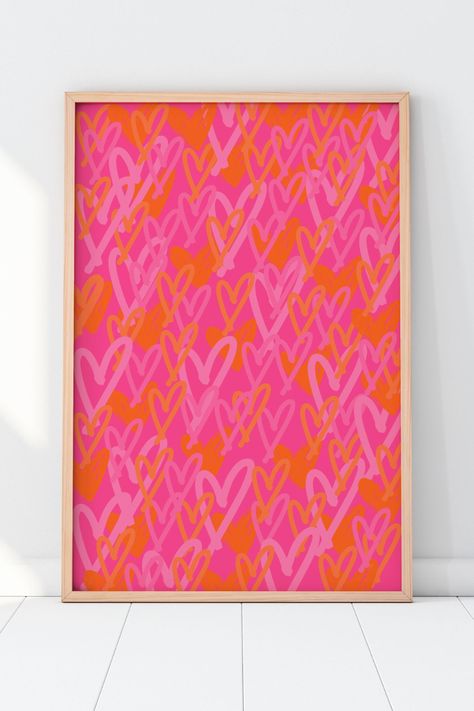 Preppy Room Wall Decor, Pink And Orange Dorm Room, Pink And Orange Dorm, Pink And Orange Bedroom, Pink Dorm Decor, Pink And Orange Wall Art, Orange Room Decor, Red Dorm, Preppy Sorority