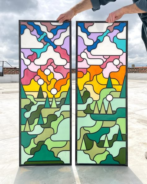 ben houtkamp on Instagram: “sunset diptych 🏞🌄” Large Stained Glass Patterns, Stained Glass Mural, Belgian Ale, Diy Stained Glass Window, Stain Glass Window Art, Modern Stained Glass, Stained Glass Door, Cement Diy, Glass Window Art