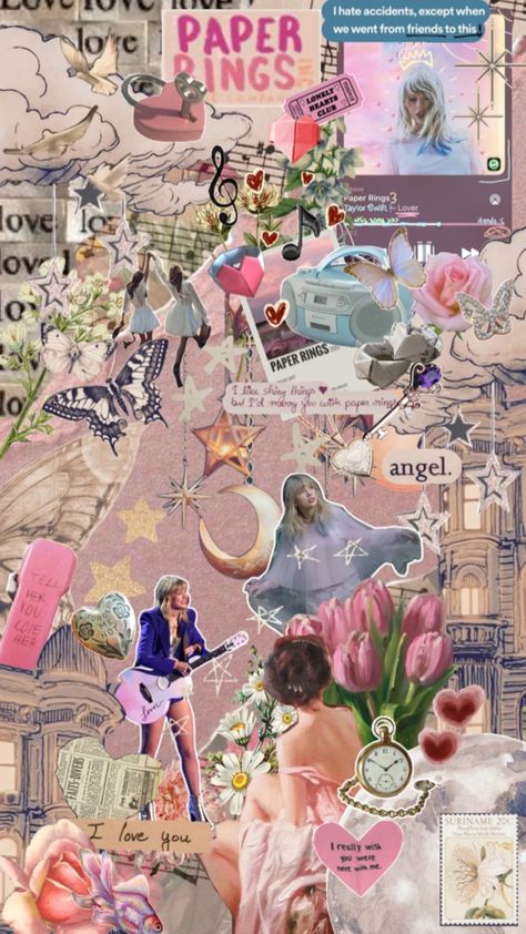 #lover #lovertaylorswift #taylorswift Aesthetic Wallpaper Swiftie, Lover Aesthetic Collage, Paper Rings Song Aesthetic, Lover Inspired Wallpaper, Lover Wallpaper Collage, Swiftie Wallpaper Aesthetic, Swiftie Aesthetic Wallpaper, Lover Wallpaper Aesthetic, Lover Moodboard