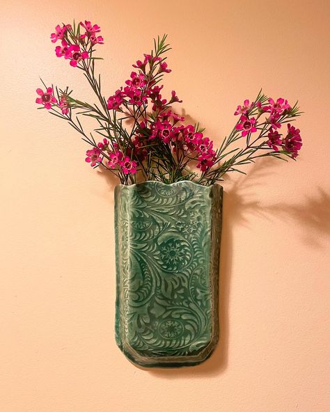 Wall vase #flowers #handmadeporcelain #buylocal Wall Mount Flower Vase, Ceramic Wall Vases Pockets, Wall Hanging Vase, Wall Vase Decor Ideas, Clay Wall Vase, Hanging Vases On Wall, Ceramic Wall Pocket, Ceramic Wall Vase, Wall Pocket Ideas