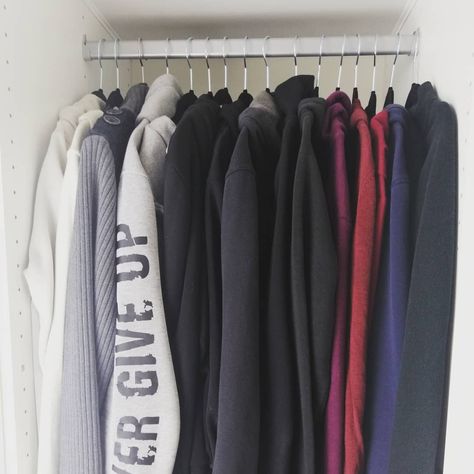 Hoodies Organization Closet, Hoodie Organization, Matching Hangers, Organization Closet, Color Coordination, Organization Tips, Coordinating Colors, Closet Organization, Organization Hacks