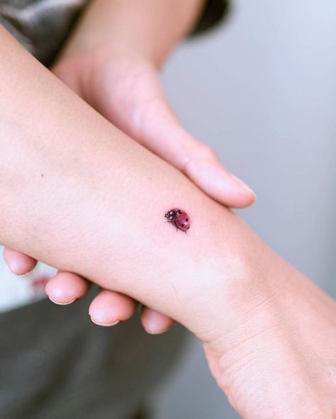 Micro-realistic style ladybug tattoo done on the wrist. Ladybug Tattoo, Lady Bug Tattoo, Bug Tattoo, Small Meaningful Tattoos, A Ladybug, Little Tattoos, Meaningful Tattoos, Tattoo Artist, Tattoo Studio