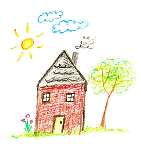 Crayon house. Child like drawing of charming little red house, this original is , #sponsored, #Child, #drawing, #Crayon, #house, #original #ad Wax Crayon Art, Crayons Artwork, Landscape Drawing Tutorial, Drawing Scenery, Easy Drawings For Beginners, Drawing Lessons For Kids, Pastel Crayons, Crayon Drawings, Drawing Tutorials For Beginners