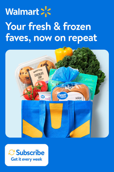 Now you can have everything you usually buy at Walmart delivered right to your door on a schedule—from fresh produce & frozen meals to pet supplies & household essentials.  Shipping, delivery & minimum order fees may apply. Eligible items only. Terms apply. Taco Soup Ingredients, Meatloaf Burgers, Cool Picks, Anime Canvas Art, Good Morning Beautiful Pictures, Comfort Food Recipes Dinners, Diy Fashion Clothing, Anime Canvas, Chocolate Chip Muffins