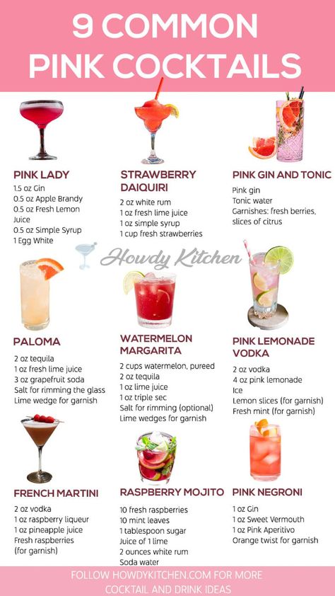 Add a splash of color and flavor to your next event with these stunning Pink Cocktails, where each drink is as pretty as it is delicious. Perfect for celebrations, brunches, or just a fun night in, these cocktail recipes offer a mix of sweet and fruity flavors that everyone will love. Save this pin to keep these vibrant cocktails on hand for your next gathering! Pink Alcoholic Drinks, Valentine Cocktails Recipes, 21st Birthday Drinks, Birthday Cocktails Recipes, Pink Drink Recipes, Fruity Alcohol Drinks, Bartender Drinks Recipes, Girly Drinks, Valentine Drinks